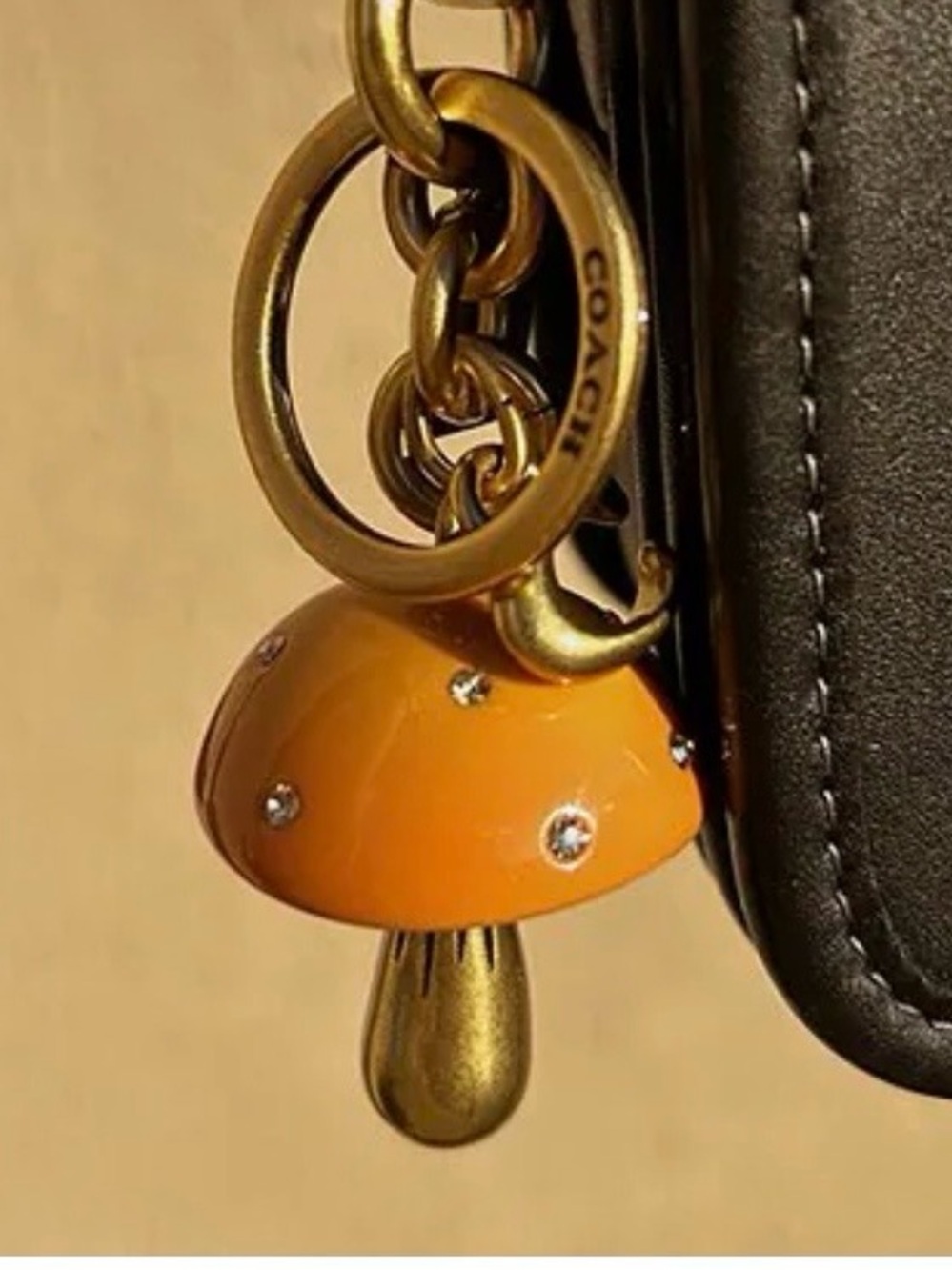 Coach Gold Hardware Orange Enamel Mushroom Key Charm - Picture 2 of 3